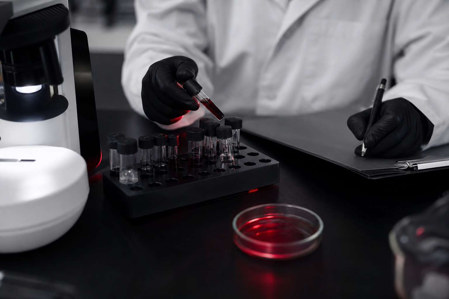 Clinical testing atmosphere representing WRAITH evidence review standards.