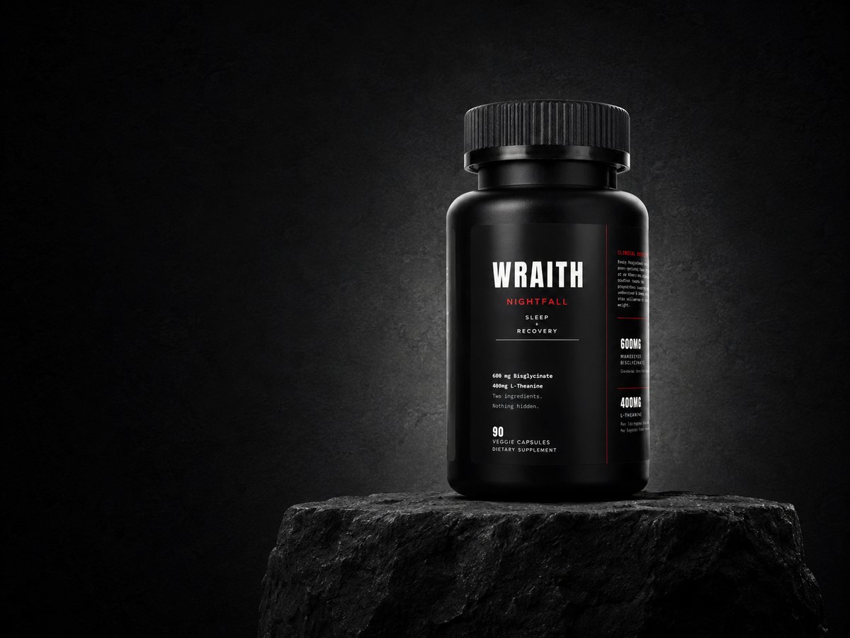 WRAITH Nightfall bottle on a stone pedestal